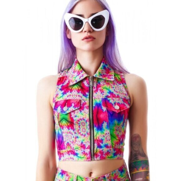 LIP SERVICE 24HRS Kaleidoscope psychedelic print stretch twill vest - Picture 3 of 9